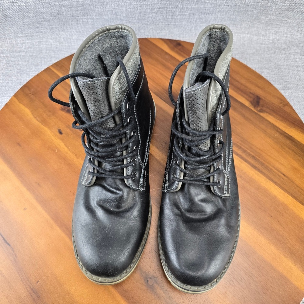 Mens Black Lace Up Ankle Boots Combat Style Round Toe Winter Casual Size 8.5 MED - Picture 13 of 14